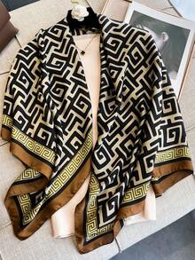 1pc Elegant Geometric Print 110cm Large Square Scarf, Lightweight Bandana Style Fashion Accessory For Women, Suitable For Spring/Summer - Black - View 6