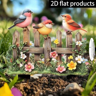 2D Flat, 2D Acrylic Flat, Single Pack, Garden Fence Bird Decor, Bonsai Tag, Acrylic Garden Hanging Decoration, Weatherproof Outdoor, Suitable For Flower Pots, Lawns, Patios, Fun Garden Art, Friend Gift, 2D Flat, 2D Flat