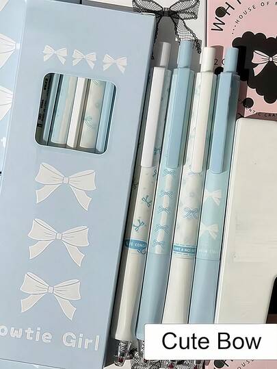 4支装可爱蝴蝶结伸缩中性笔，0.5mm细尖黑色墨水，书写流畅，适用于办公、学习，卡通可爱风格，女士适用；串珠笔，水晶钻石装饰雕刻圆珠笔，趣味工作笔，美观实用，可批量购买，必备办公用品，学生文具，可爱设计，时尚书写，细尖，伸缩式设计，女士文具，学生用品