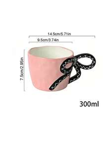 1pc Creative Hand-Painted Ceramic Bowknot Handle Coffee Mug, Home Use - Multicolor - View 6