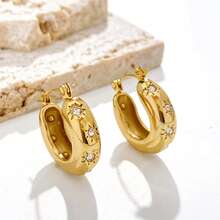 Classic Starry Sky Earrings For Women, European And American Fashion Luxury Versatile Stainless Steel Earrings, Hot Selling - Gold - View 4