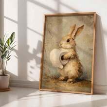 1pc Vintage Rabbit & Toilet Paper Easter Pattern Bathroom Wall Decor - Funny Farmhouse Style Decoration - Printable Rabbit Wall Art, Suitable For Home, Room, Bedroom, Living Room, Bathroom Decor, Wall Art With Frame - A - View 5