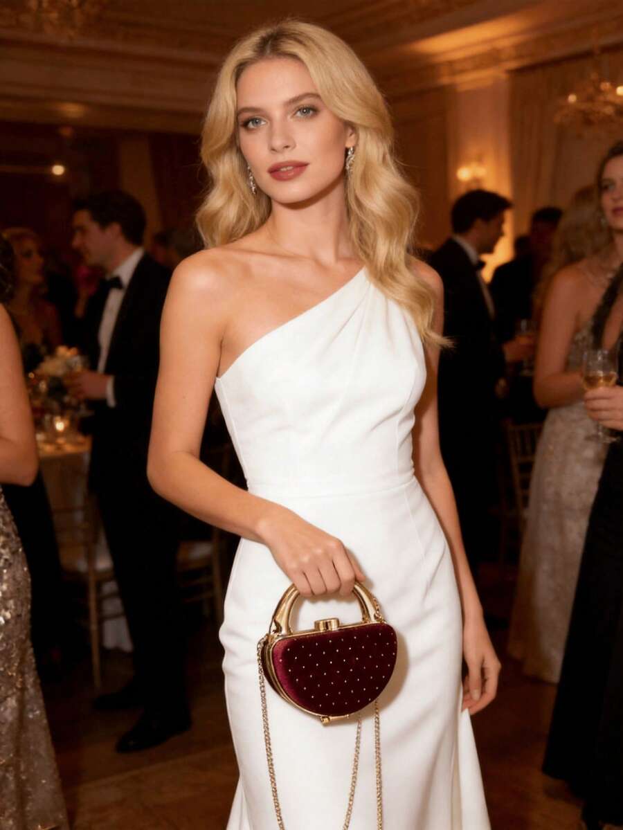 Velvet Rhinestone Embellished Luxury Fashion Mini Clutch Bag, Suitable For Evening Party, Date, Wedding, Holds Lipstick And Other Items