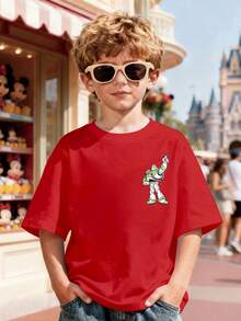 Disney Apparel, This Boy's T-Shirt Features A Double-Sided Toy Story Woody Cartoon. This Soft And Breathable Short Sleeved Round Neck T-Shirt Is Perfect For Spring And Summer Wear, Making It An Ideal Choice For Daily Wear, Vacation And Leisure, Outdoor Exploration, School Life, And Shopping Trips. It Is Also An Excellent Gift For The Same Boy And Girl. Every Child Deserves One. - 紅色 - 查看 2