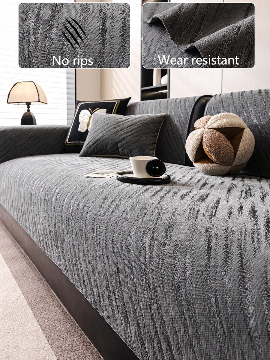 1件舒适雪尼尔沙发垫套，四季通用现代简约防滑沙发座垫，防尘易清洁，适用于卧室、办公室、客厅组合家具、L型沙发和1/2/3/4座沙发，灰色清新时尚，柔软舒适，不易褪色，宠物友好。