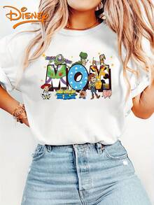 Disney Toy Story MAMA Print Women's T-Shirt, Summer Comfortable Casual Short Sleeve Top, Family-Friendly Tee, Casual Wear, Vintage Design, Breathable Fabric - 白色 - 查看 1
