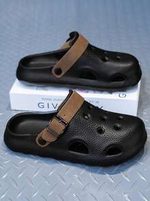 2026 New Men's Hollow Sandals, Summer Retro Breathable Comfortable Slide Sandals With Heel Strap, EVA One-Piece Outdoor Sports Driving Dual-Use Comfortable Men's Sandals - Black - View 5