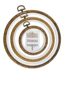 Vintage Embroidery Hoop Set (With Needles) - 3 Sizes Of Round Embroidery Hoops (8.2cm/13.7cm/17.3cm) + 16 Assorted Embroidery Needles, Complete Set For Cross Stitch, Embroidery, DIY Handicrafts - Antique Embroidery Hoop - View 3