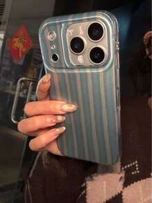 Ins Spring Striped Contrast Color Soft Phone Case For IPhone 17 Pro Max, Apple 14, 13 New, 15 Pro, Shock-Proof Protective Cover For IPhone 16 Pro Max, 17 - Blue - View 4