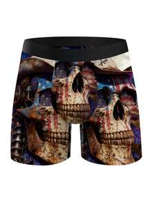 1pc Cyberpunk Mechanical Skull Print Boxer Briefs, Stretchy Soft Fabric, Funny Gift Trunks, Personalized Men's Underwear - Black - View 7