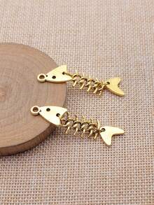 4pcs Fish Bone Shaped DIY Jewelry Pendant - Antique Gold Color - View 2