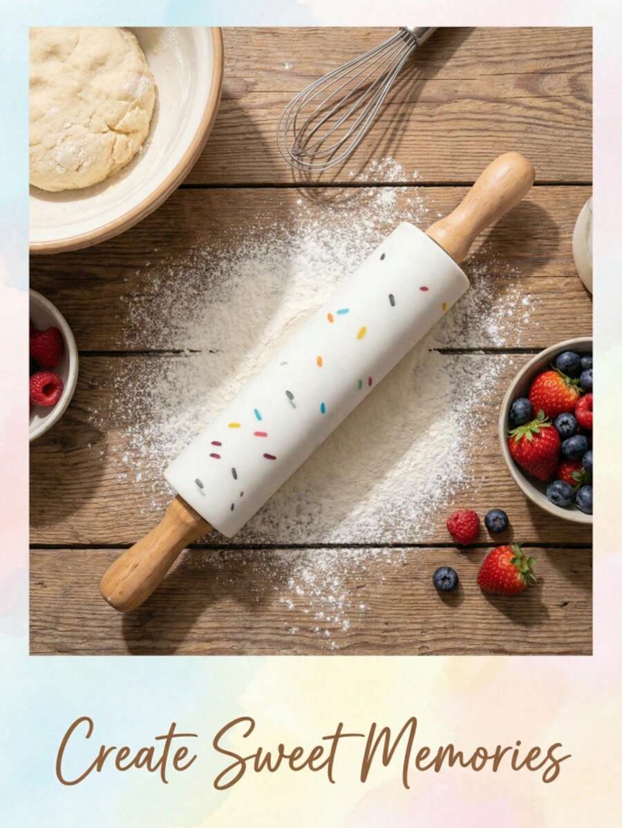 1pc Multi-Functional Color Silicone Rolling Pin: With A Solid Wood Anti-Slip Appearance, No Odorit Is Durable And Labor-Saving,Suitable For Making Cookies, Pizza Crutches, And Daily Baking At Home, ,No Odor Non-Sticky Easy Clean - Multicolor - View 1