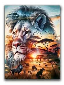 Diamond Mosaic Lion Animal New Arrival Painting Sunset Landscape DIY Cross Stitch Kits Diamond Embroidery Handmade Gift - round diamond - View 1