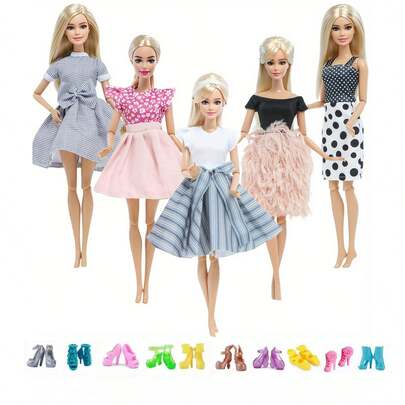 11.5 Inch Doll Party Dress, 5PCS Skirts, Multiple Colors, Plastic & Blended Material, No Electricity, No Feathers - Perfect Gift For Birthday And Christmas