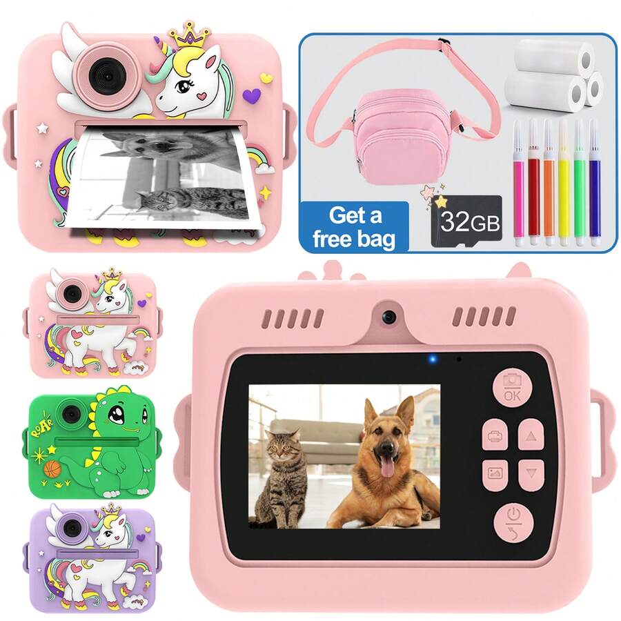 Kids Instant Print Camera, Digital Camera With Instant Photo Printing Function, 8x Optical Zoom, 1080P HD Video, Available In 3 Colors (Pink, Green, Purple), Equipped With Rechargeable 1200mAh Large Capacity Battery, Built-In Flash, Portable And Easy To Use, Compact And Lightweight, Suitable For Travel, Family Photography And Outdoor Activities, Perfect Gift For Holidays And Special Occasions (Christmas, Birthday, New Year)