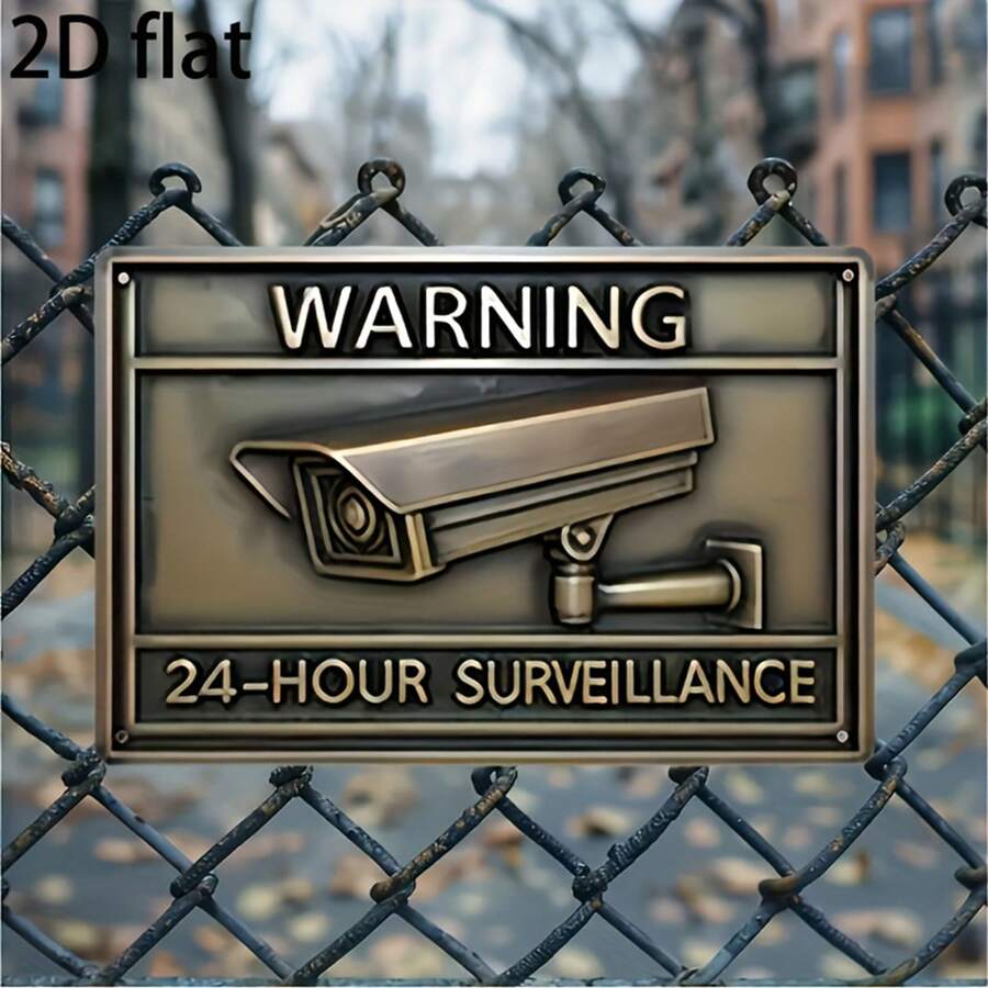 1个2D复古金属安防摄像头警示牌，带摄像头图标 - 耐用铁质，易于悬挂，24/7全天候视频安全警报 - 适用于家庭、车库、酒吧或小屋装饰，8英寸 x 12英寸 - 多色 - 查看 1