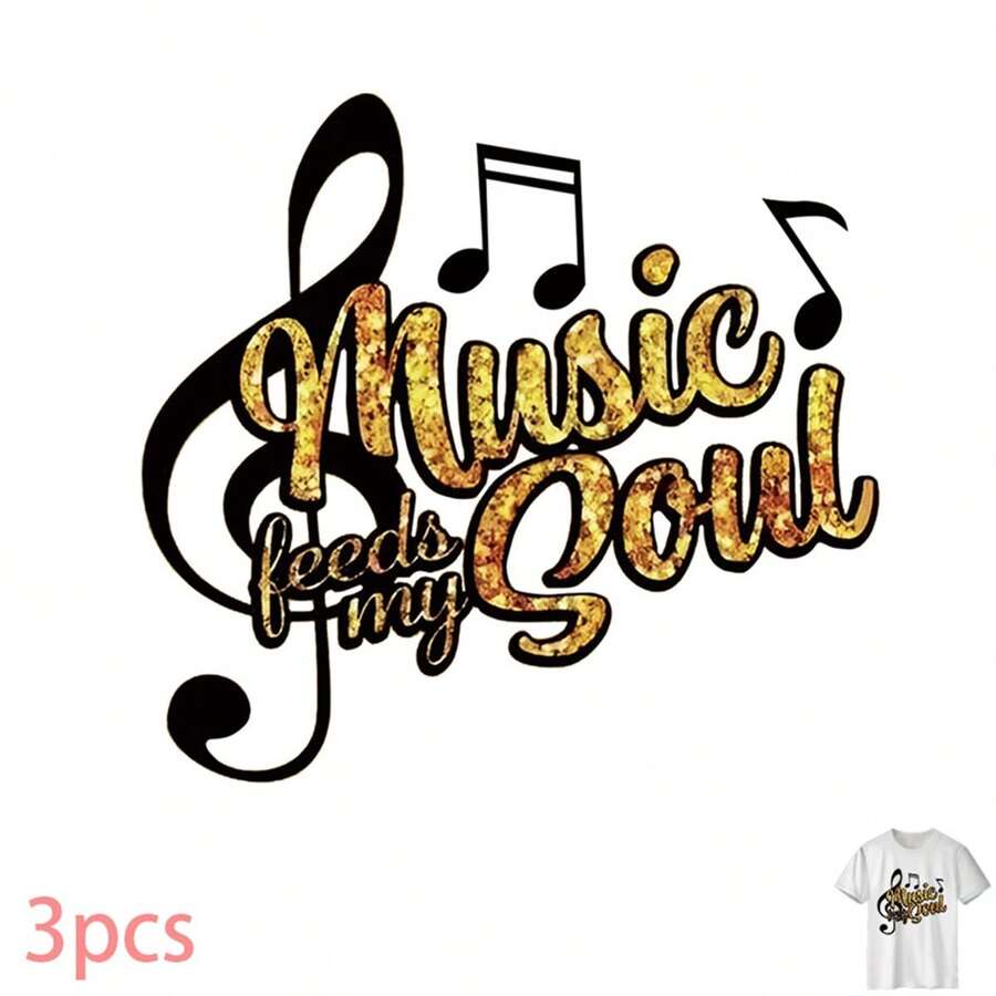 3pcs Sweatshirt Heat Transfer Stickers, Music Soul Design, High Quality And Tear-Resistant, Suitable For Sweatshirt Printing, Sofa Covers, Pillows, Jeans, Etc. - Pattern Only - F - 查看 1