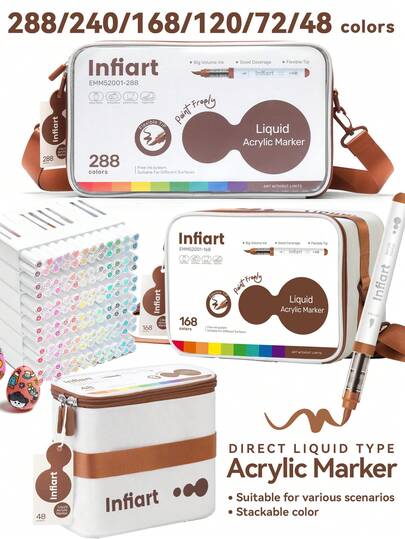 Bộ bút vẽ màu acrylic 48/72/120/168/240/288 màu, đầu bút mềm dẻo, mực chống rò rỉ, độ phủ cao, thích hợp cho giấy, gỗ, đá, gốm sứ, thủy tinh, vải bố, bìa cứng, ốp điện thoại, túi vải, nghệ thuật chuyên nghiệp, nhật ký Bullet Journal, graffiti.