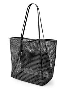 1 chiếc túi tote lưới gấp gọn, túi đeo vai nữ, túi du lịch mùa hè, đáy chống thấm nước, có ngăn lớn bên trong, túi đeo vai dệt. - Nhiều màu - Xem 15