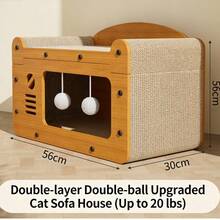 56x30x30 Cm Double-Layer Cat Sofa House With Scratching Posts, Upgraded Cat Bed With Hanging Balls, 2-In-1 Cat Furniture For Indoor Cats, Supports Up To 20 Lbs - XL - Xem 1
