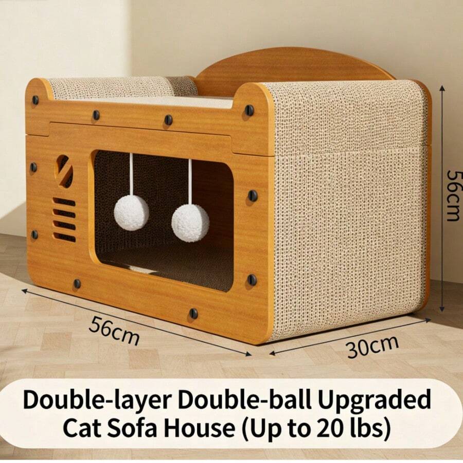 56x30x30 Cm Double-Layer Cat Sofa House With Scratching Posts, Upgraded Cat Bed With Hanging Balls, 2-In-1 Cat Furniture For Indoor Cats, Supports Up To 20 Lbs - XL - Xem 1