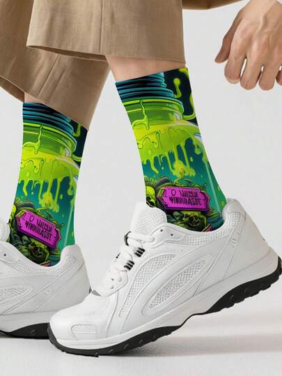 1 Pair 360 Easter Men's Socks – Fun All-Over Print Featuring Punk Graffiti, Skulls,Soft, Comfortable, And Highly Elastic, These Fashionable Casual Streetwear Hip-Hop 360 Socks Are Perfect As Compression Gear, Valentine's Day Socks, Or Loose Maternity Socks Socks