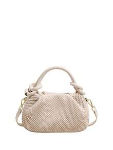 2026新款复古褶皱仿编织纹理女士手提包，时尚云朵形PU皮革托特包，适合日常使用、通勤、斜挎手机包，简约新月形包 - 彩色 - 查看 15