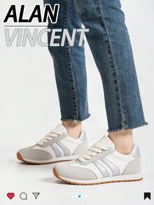 Alan Vincent Allen Vincent [休闲自由系列] 米色女士新款平底鞋，舒适时尚休闲运动鞋，适合办公室、户外、学生、日常穿着 - 米色 - 查看 5