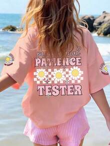 Girls' Casual Minimalist T-Shirt, Sunflower Graphic, Vacation Style Tween Girl Wear, Round Neck Short Sleeve Pullover, Spring/Summer New Short Sleeve Top - Pink - View 2