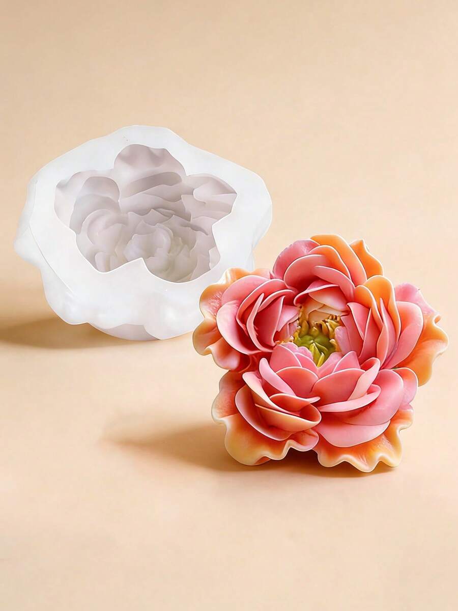 手工3D优雅奥斯汀玫瑰造型硅胶模具，双瓣玫瑰牡丹花朵造型，可用于制作香薰蜡烛、肥皂、石膏等，DIY家居香氛石、水晶环氧树脂滴胶模具，花卉设计礼品石膏工艺品，经久耐用装饰模具 - 白色矽膠模具 - 查看 1