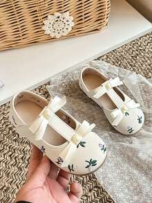 1 Pair Girls' Embroidered Princess Shoes | Soft Bottom Non-Slip Flats, Bow Design, Sweet & Versatile Loafers, Spring Outfit Essential - Beige - View 6