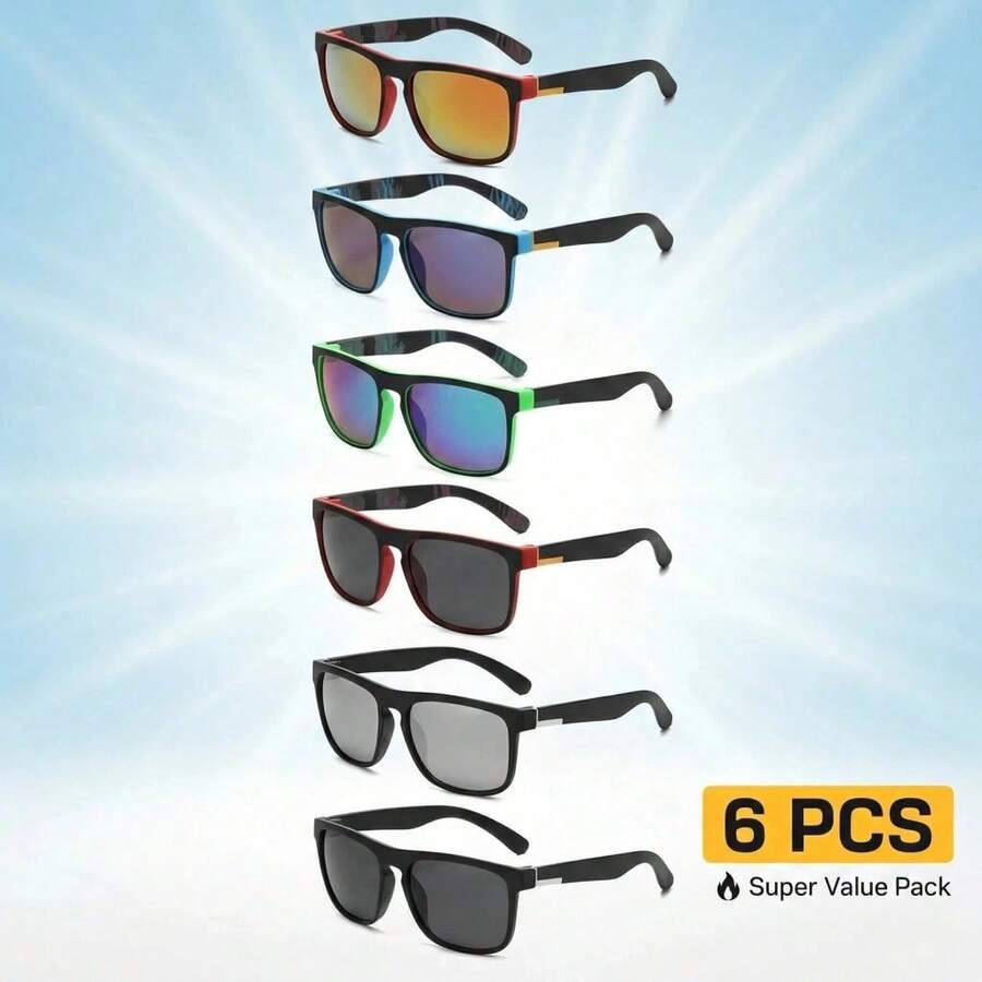 6PCS/Set Multi-Style Glasses Men And Women Classic Square Frame,With Colorful Lenses UV Protection Whether It Is Fishing, Cycling, Windproof, Sports, Driving Or Daily Outings, This Set Of Glasses Can Be Accurately Adapted,High-Quality Glasses, Whether For Gifts Or Personal Use, Glasses Wholesale You Can't Go Wrong,US Stock - QYYJ-T608 - 查看 1