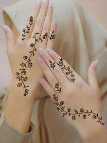 2 piezas Tatuajes temporales de hojas negras, resistentes al agua, diseño minimalista, adecuados para personas de moda, tatuaje falso para la mano - Multicolor - Ver 6