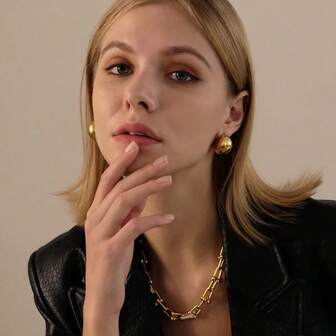 Titanium Steel Round Bead C-Shape Earrings, Stainless Steel Gold Earrings, Niche Design Jewelry