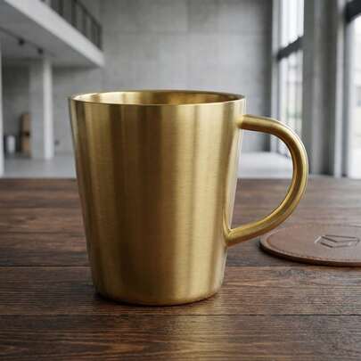كوب معدني ذهبي اللون من الفولاذ المقاوم للصدأ 304 بمقبض، كوب قهوة معزول مقاوم للحروق والسقوط مصنوع بطريقة صناعية بطبقتين، مناسب للمكتب والمنزل والإفطار وغرفة الطالب، كوب مياه معدني عصري راقي