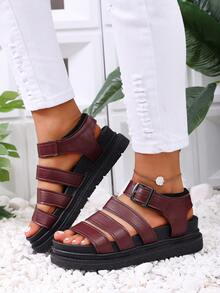 Sandal thể thao ngoài trời mùa hè dành cho nữ, đế dày, kiểu dáng thoải mái, đa năng, có khóa kim loại, màu đỏ rượu vang và xanh dương. - Màu Đỏ Sâu - Xem 5