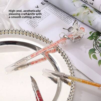 1pc Butterfly Floral Pattern Pen Knife, Chinese Style Delicate Butterfly Design, Handmade Aesthetic Stationery Knife, High Quality Parcel Opener, Small Craft Carving Knife, Bullet Journal Supplies