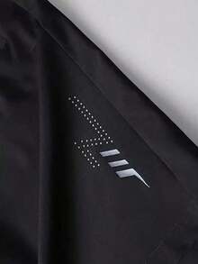 Men's Sporty And Casual Loose Quick-Drying Shorts, With Reflective Strip Design, Pocket, Zipper And Drawstring At Waist, Suitable Fitness, Running And Outdoor Activities - màu đen - Xem 3