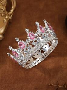 1件/多色全圆巴洛克合金新娘皇冠，适用于王子、女王、蛋糕装饰、婚礼、派对、生日、摄影、宴会和鲜花装饰。全圆合金皇冠，巴洛克风格头饰，镶嵌心形水钻，适合青少年、公主风生日皇冠、国王皇冠。采用锌合金材质，饰有多色水晶。 - 彩色 - 查看 8