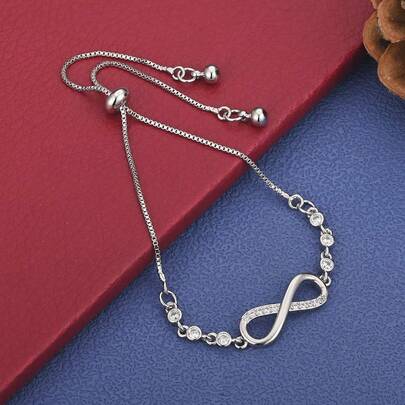 925纯银镀层精美8颗锆石手链，女士适用，派对、情人节、婚礼配饰、礼物