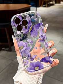 Purple Butterfly Flower Pattern Compatible With IPhone 17, 16 Pro Max, 14, 13, 12, 11 Pro Max, XS Max, X, XR, 8, 7, Plus, Mini, Suitable As Birthday Gift, Girlfriend, Boyfriend Or Self-Use - Multicolor - View 1