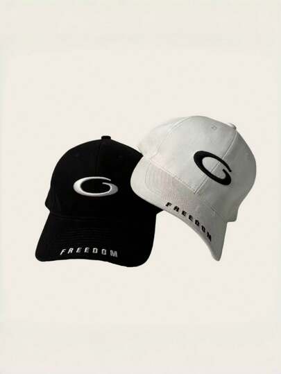 1pc Unisex Casual Sports Baseball Cap, "Freedom" 3D Embroidered Letter Design, Black & White Simple Style, Suitable For Couples, Friends, Seasonal Sun Protection Hat
