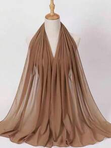 1pc Casual & Versatile Modest Hijab Lightweight Solid Color Chiffon Scarf, Suitable For Spring/Summer - Khaki - View 1