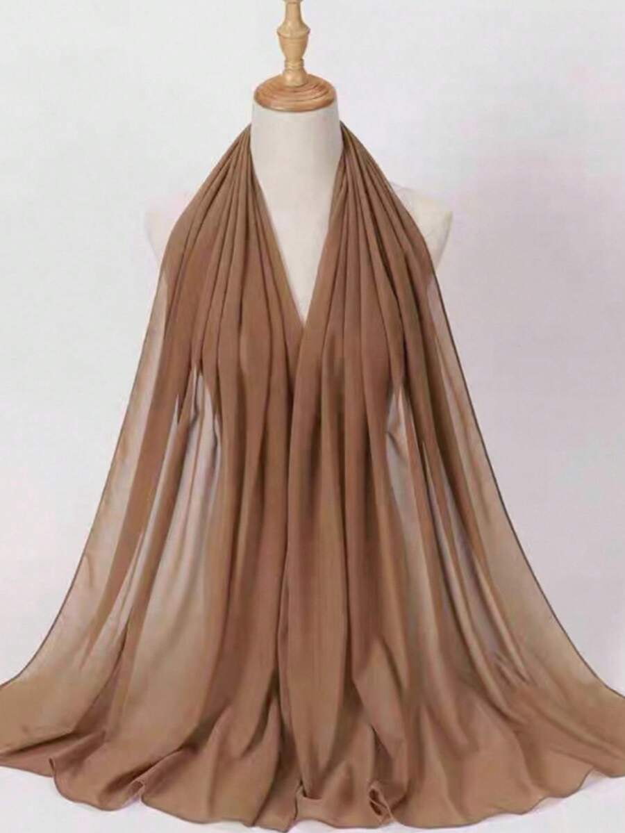 1pc Casual & Versatile Modest Hijab Lightweight Solid Color Chiffon Scarf, Suitable For Spring/Summer - Khaki - View 1