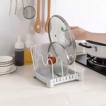 1pc Pull-Out Pot, Pan & Lid Organizer Rack, With Sliding Lid & Pot Holders, For Cabinet Storage Of Cookware, Bakeware, Utensils - White - View 4