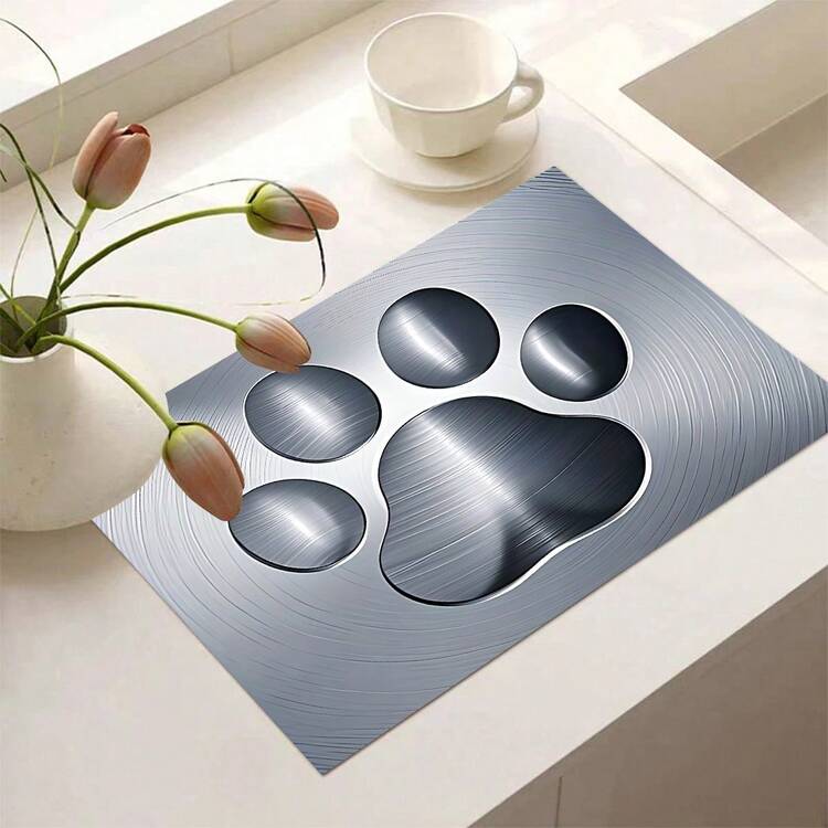 1pc 2D Footprint Design Printed Rubber Oven Cover Pad-Anti-Slip, Heat-Resistant, Scratch-Resistant And Washable Design, Suitable For Glass Ovens, Toasters, Washing Machines And Dryers, And Used For Home Decoration Table Mats. - Multicolor - View 15