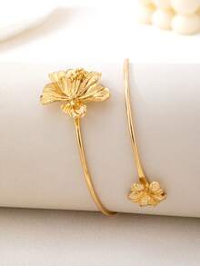 1 pieza Brazalete con forma de flor personalizado y exagerado de moda europea y americana, minimalista y versátil para uso diario de alta gama - Dorado - Ver 6