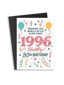 1pc "Making The World A Better Place Since 1996" 30th Birthday Card With Envelope - Floral Number & Balloon Design, Ideal For 30th Milestone Birthday, Perfect For Men & Women, Blank Inner Page - A - View 12