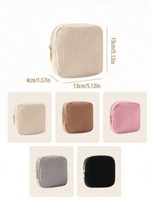 时尚灯芯绒卫生巾收纳袋 - 便携式卫生棉条和卫生巾收纳袋，女士旅行化妆包，带拉链，可爱豹纹爱心印花女性护理收纳袋 - 彩色 - 查看 8