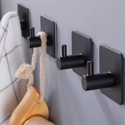 1/2/4pcs Square Adhesive Hooks, Wall-Mounted No Drill Towel Hooks, Hanger Racks, Shower Clothes Rack, Home & Apartment Essential, Bathroom Kitchen Organization & Storage, Suitable For Sponges, Towels, Bath Balls, Clothes. Easter Gift
